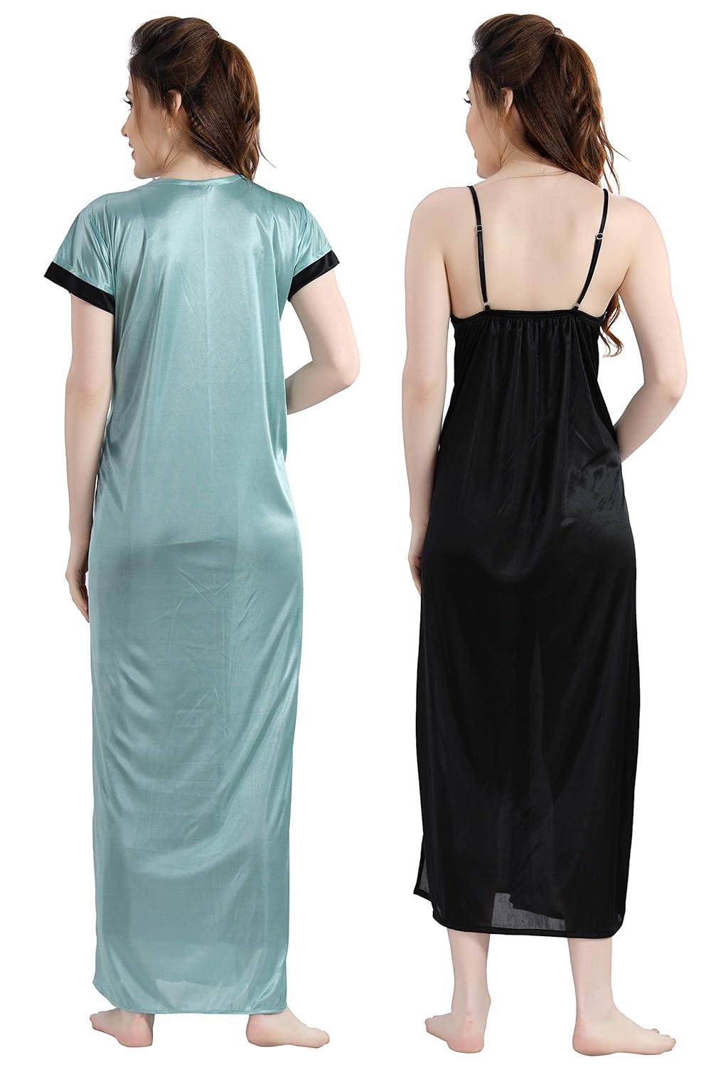 AV2 Women's Satin Solid Knee Length Nighty with Robe