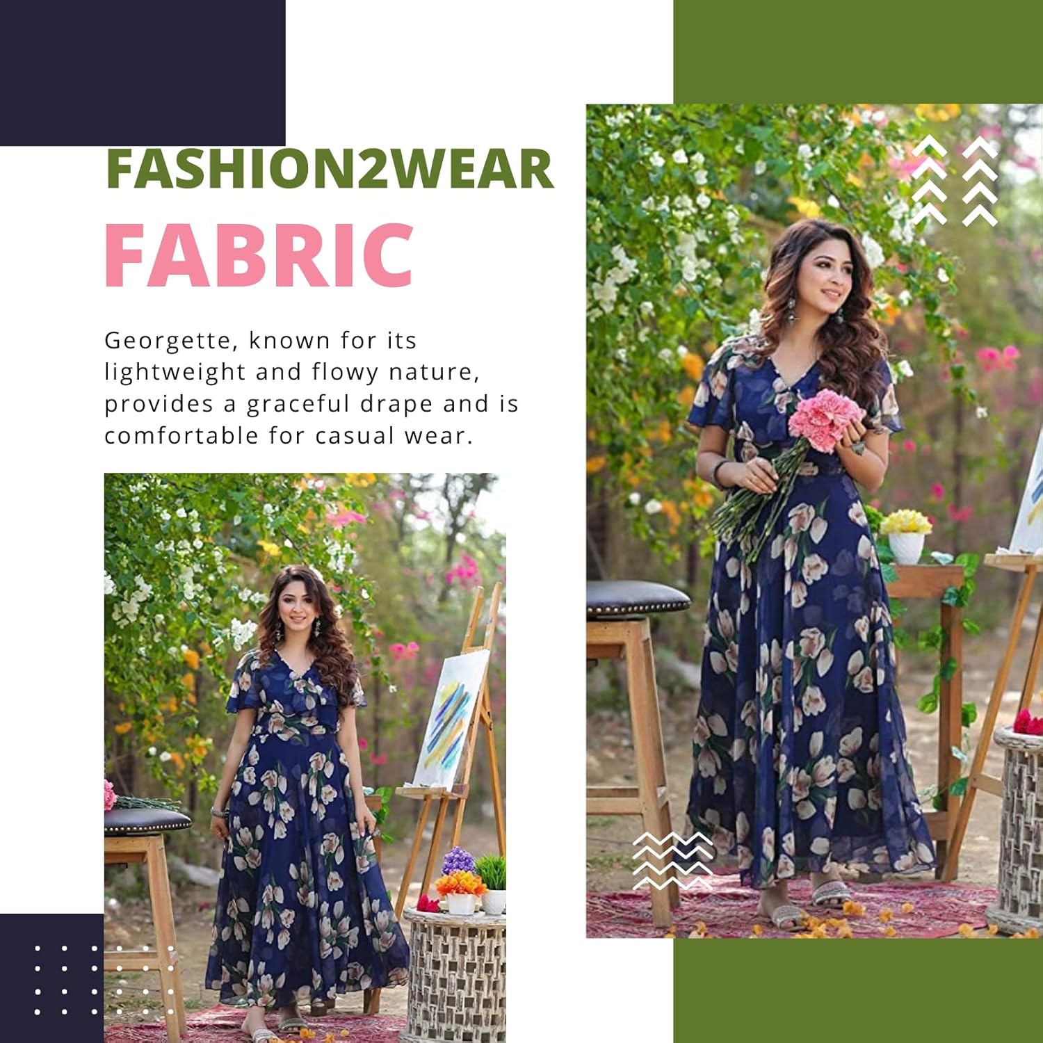 Fashion2wear Women's Georgette Casual Floral Digital Print Half Sleeve Knee Length Fit and Flare Long Maxi Gown Dress (Flower_Gown)