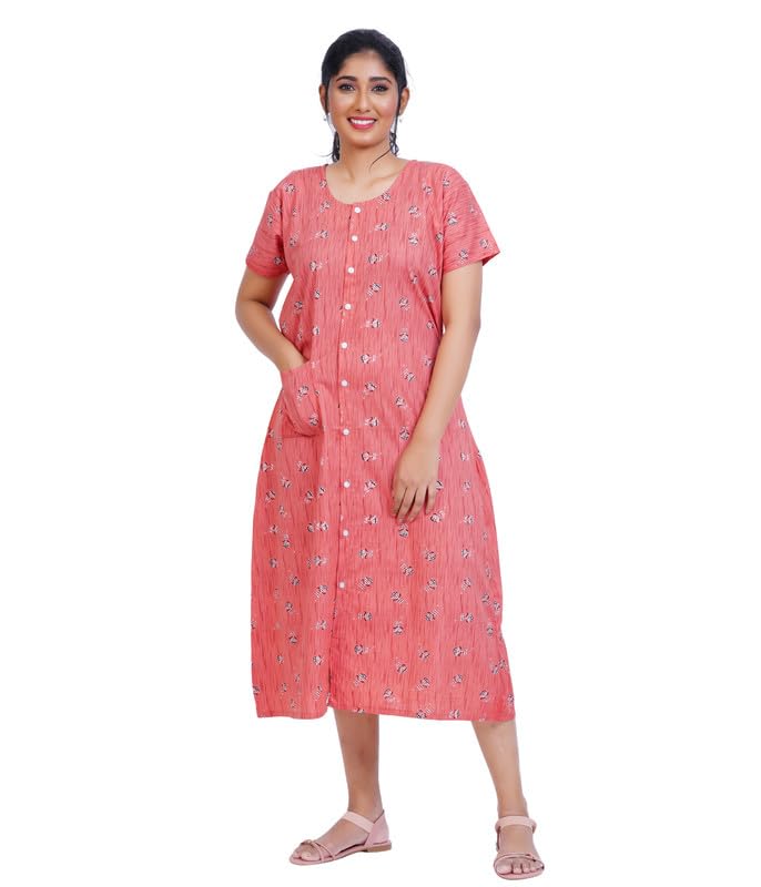 MENMAII Women’s [L-4XL] Full Open/Front Buttoned [a Kind of Adaptive Clothing] Multipurpose Nighty for Maternity/Pregnancy/Elderly/Patient/Feeding/Hospital Purpose Nighty_ Calf Length