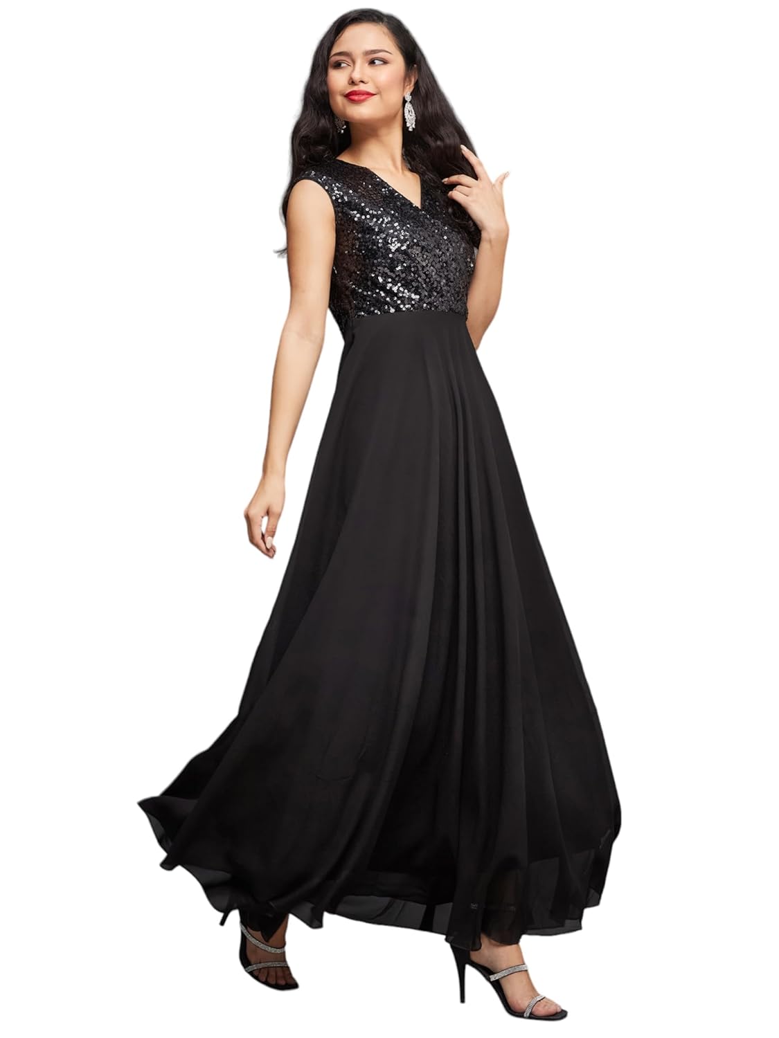 Miss Chase Women’s V-Neck Cap Sleeved Wrap Maxi Dress