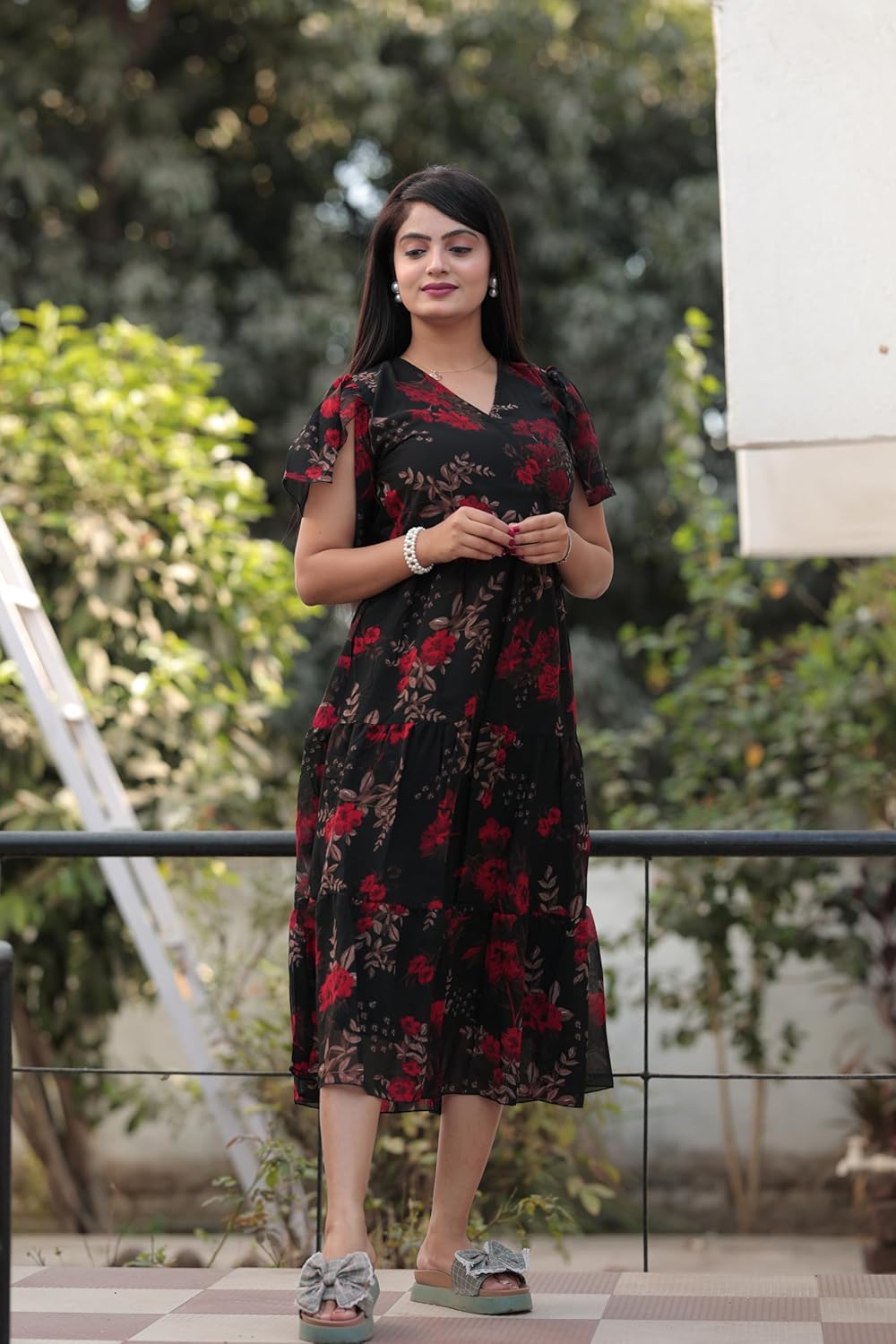 Women's Georgette Printed Dress | Women Midi Dress | One Piece Dress for Women | Dress for Women