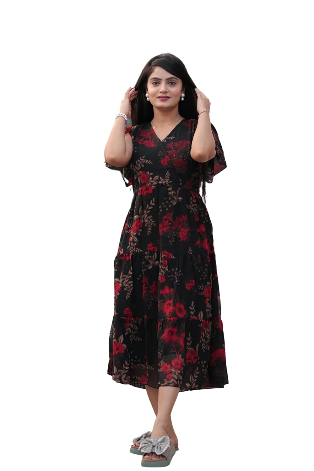 Women’s Georgette Printed Dress | Women Midi Dress | One Piece Dress for Women | Dress for Women